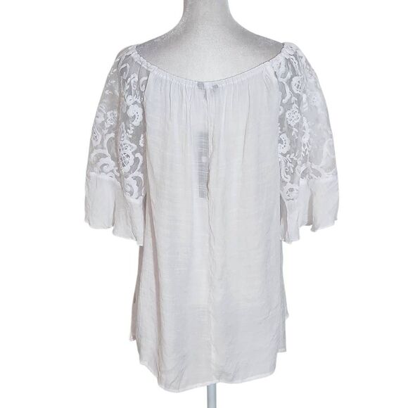 Unique Spectrum White Sheer Blouse with Lace Sleeves NWT Size 1X White Top - Picture 2 of 10